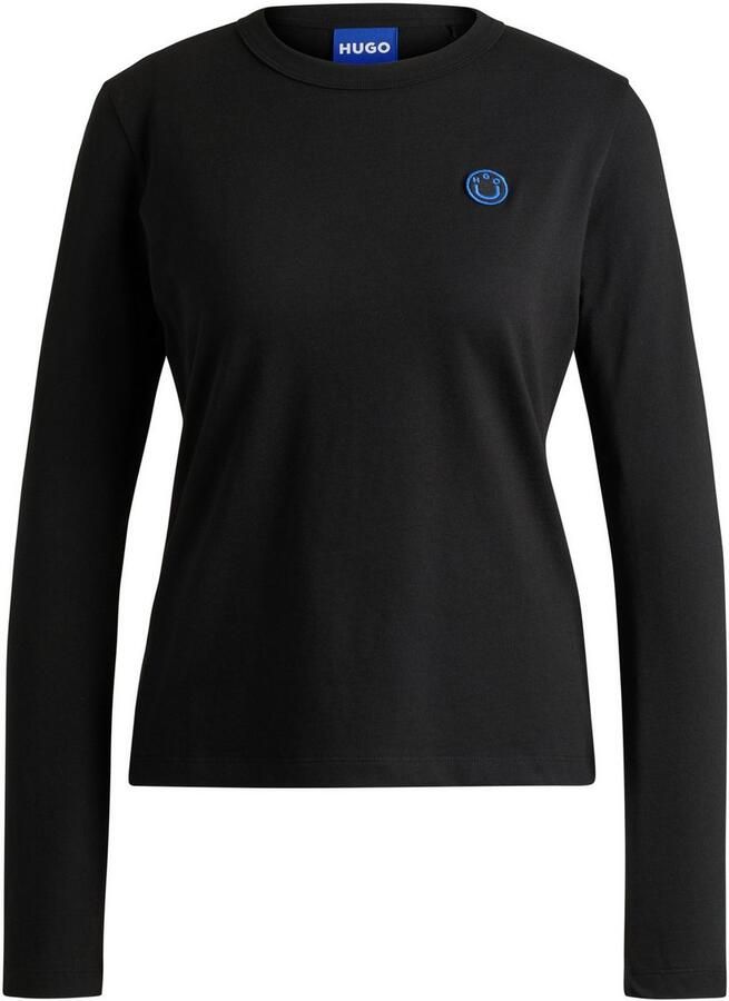 Hugo Blue Shirt met lange mouwen en geribde ronde hals model 'Daliria' - Foto 4