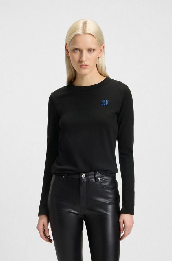 Hugo Blue Shirt met lange mouwen en geribde ronde hals model 'Daliria' - Foto 9