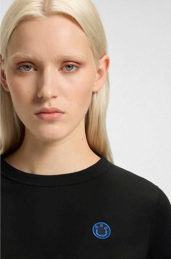 Hugo Blue Shirt met lange mouwen en geribde ronde hals model 'Daliria' - Foto 5