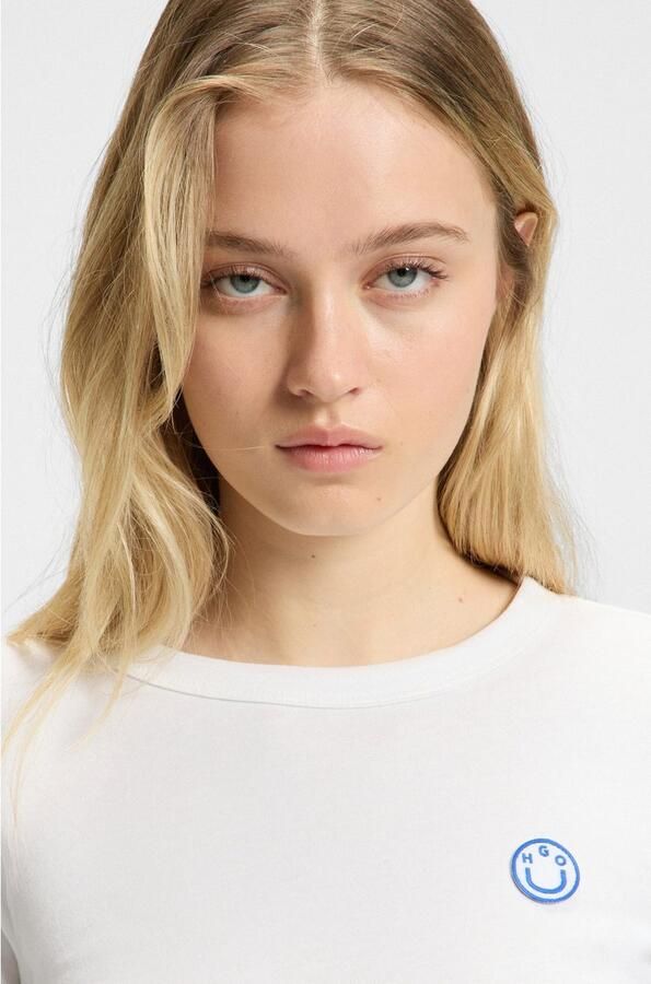 Hugo Blue Shirt met lange mouwen en geribde ronde hals model 'Daliria' - Foto 5