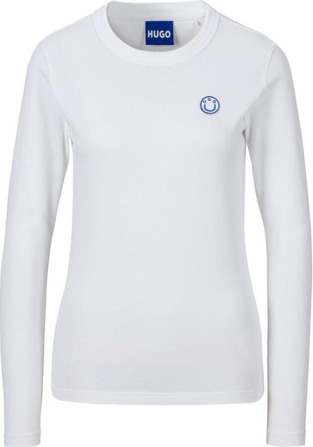 Hugo Blue Shirt met lange mouwen en geribde ronde hals model 'Daliria' - Foto 3