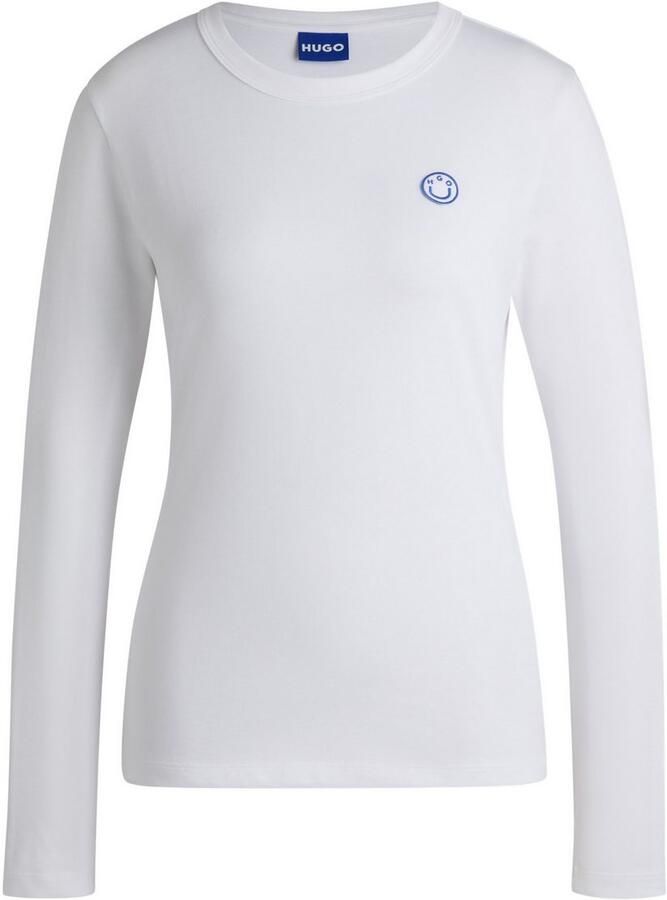 Hugo Blue Shirt met lange mouwen en geribde ronde hals model 'Daliria' - Foto 2