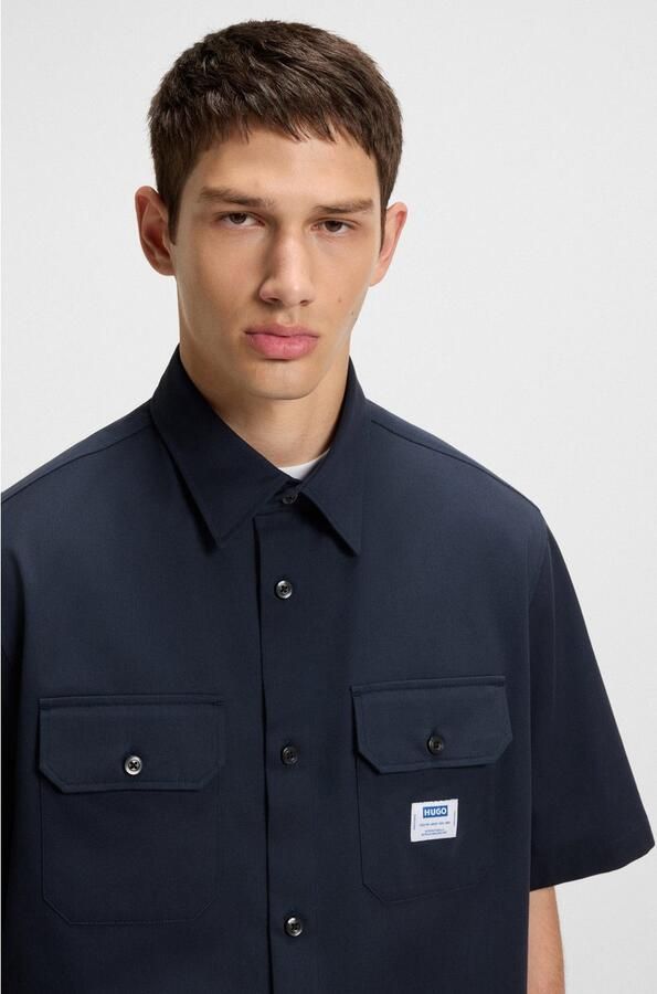 HUGO Blue Overhemd met korte mouwen Ekyno met contrasterend logo-badge op de borst - Foto 2