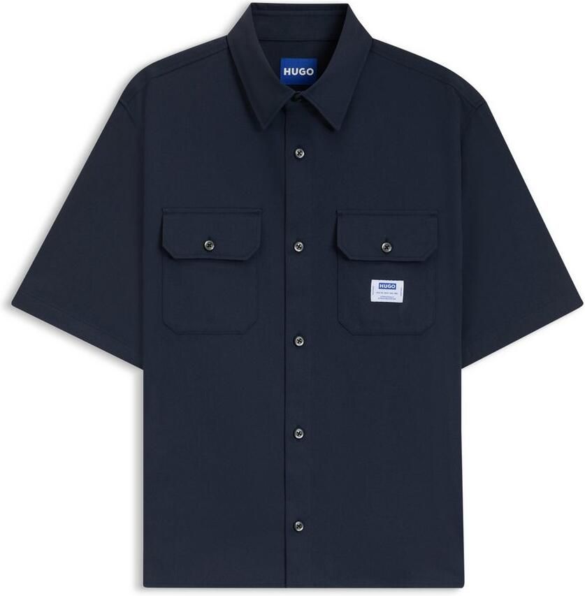 HUGO Blue Overhemd met korte mouwen Ekyno met contrasterend logo-badge op de borst