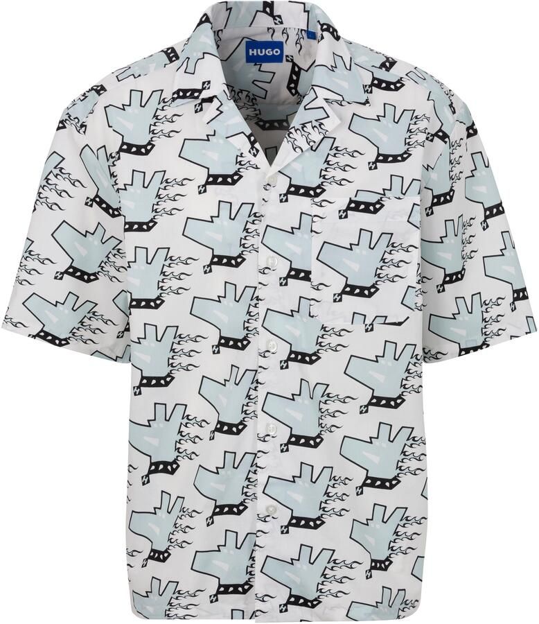 HUGO Blue Overhemd met korte mouwen Eligino met allover print hugo doggo hondenprint - Foto 4