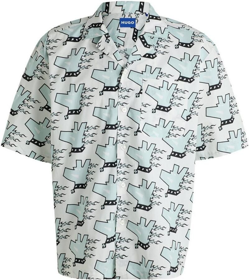 HUGO Blue Overhemd met korte mouwen Eligino met allover print hugo doggo hondenprint - Foto 2