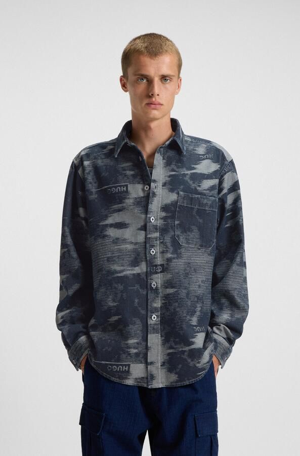 HUGO Blue Overhemd met lange mouwen Ebalto Kentkraag oversize fit jacquardmotief - Foto 7