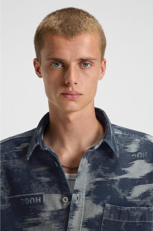 HUGO Blue Overhemd met lange mouwen Ebalto Kentkraag oversize fit jacquardmotief - Foto 3