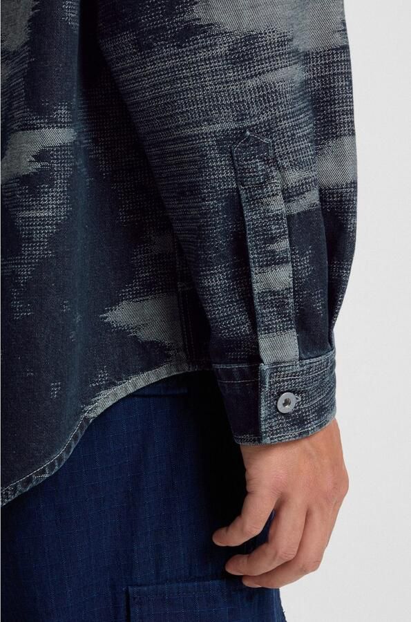 HUGO Blue Overhemd met lange mouwen Ebalto Kentkraag oversize fit jacquardmotief - Foto 4