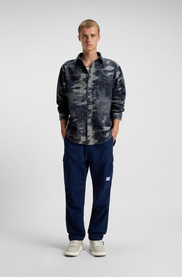 HUGO Blue Overhemd met lange mouwen Ebalto Kentkraag oversize fit jacquardmotief - Foto 5