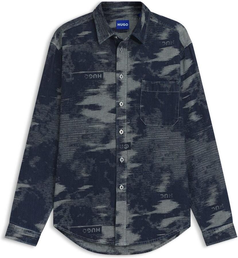 HUGO Blue Overhemd met lange mouwen Ebalto Kentkraag oversize fit jacquardmotief - Foto 2