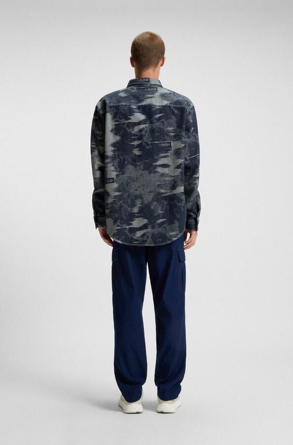 HUGO Blue Overhemd met lange mouwen Ebalto Kentkraag oversize fit jacquardmotief - Foto 6