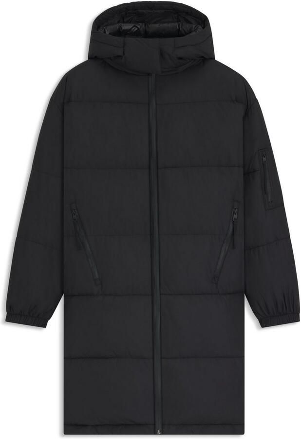 Hugo Blue Relaxed fit gewatteerde lange jas met afneembare capuchon