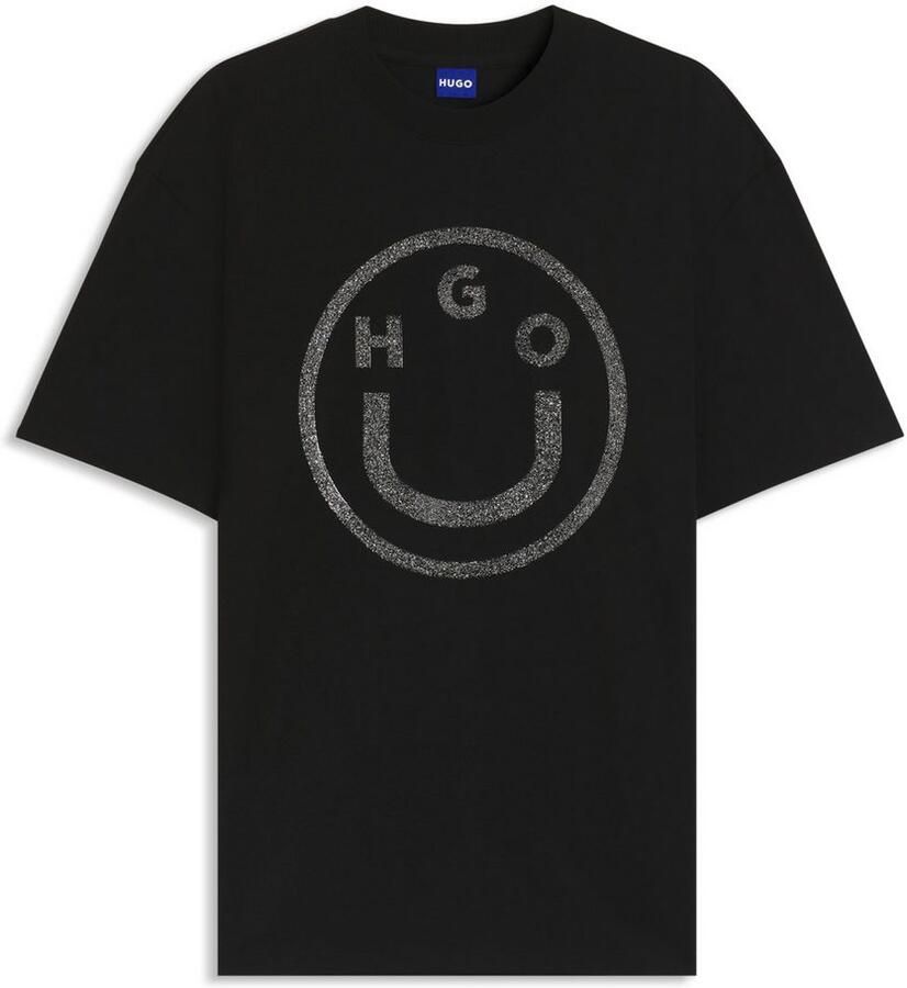 HUGO Blue Shirt met ronde hals OVERSIZED TEE Happy Hugo Print unisex