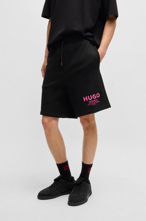 Hugo Blue Baggy fit sweatshorts met labelprint model 'Nomario' - Foto 7
