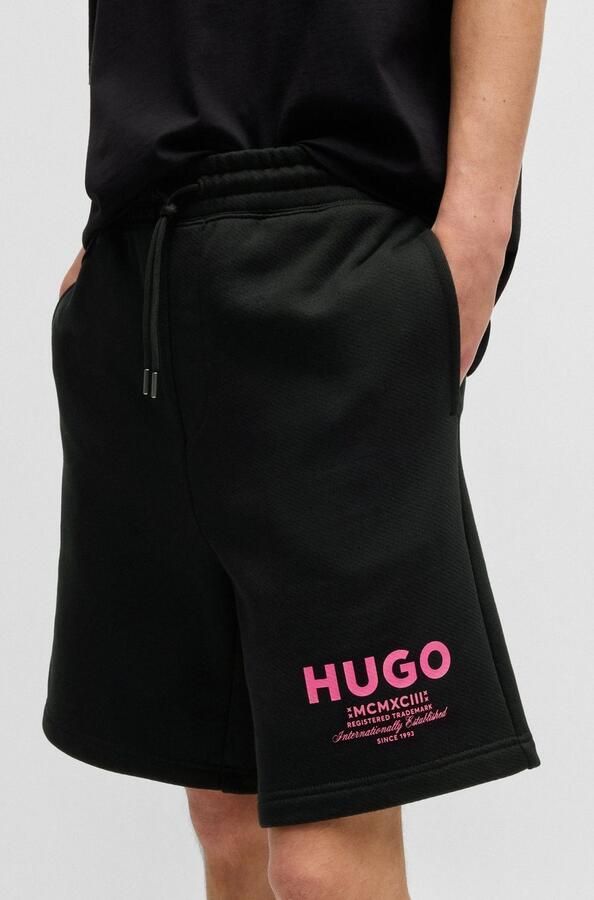 Hugo Blue Baggy fit sweatshorts met labelprint model 'Nomario' - Foto 4