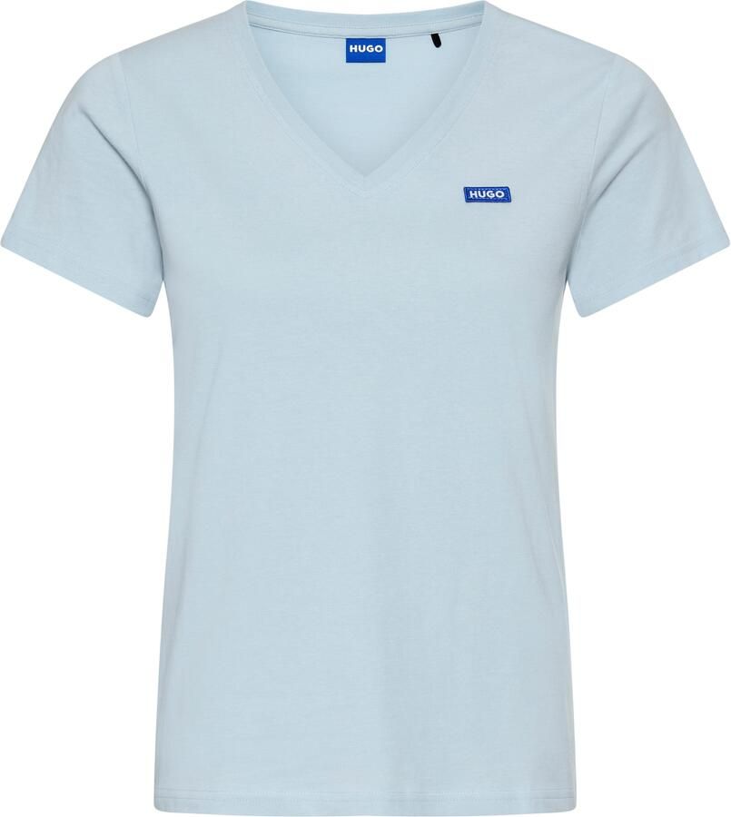Hugo Blue T-shirt met labelstitching en V-hals