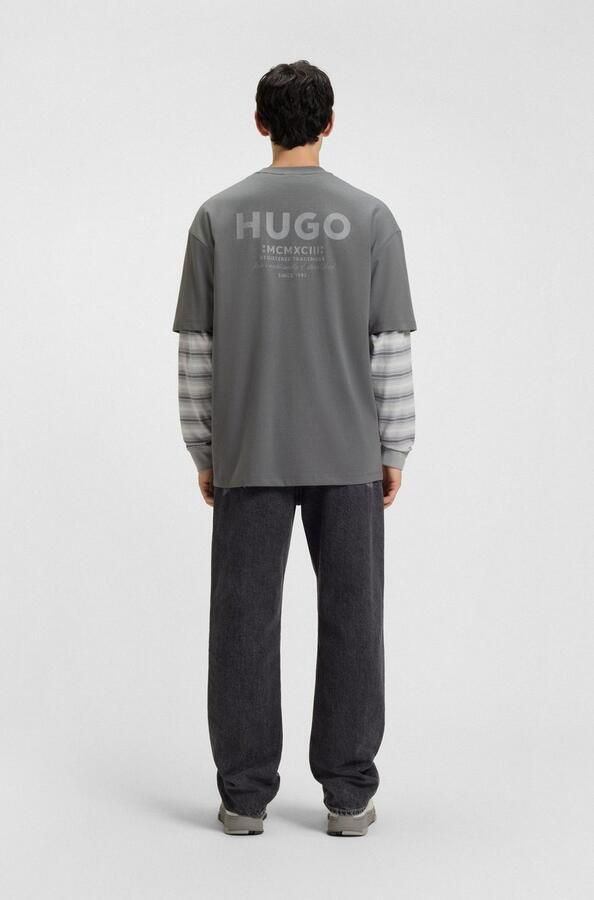 HUGO Blue T-shirt Nalono met logoprint oversized look met backprint - Foto 3