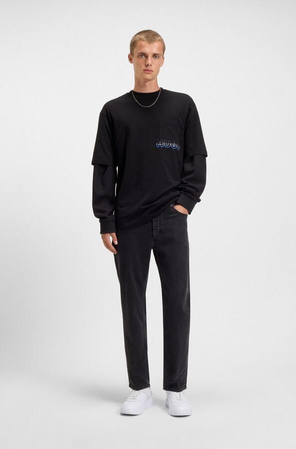 HUGO Blue T-shirt Nogoste Ronde hals regular fit borstzak - Foto 5