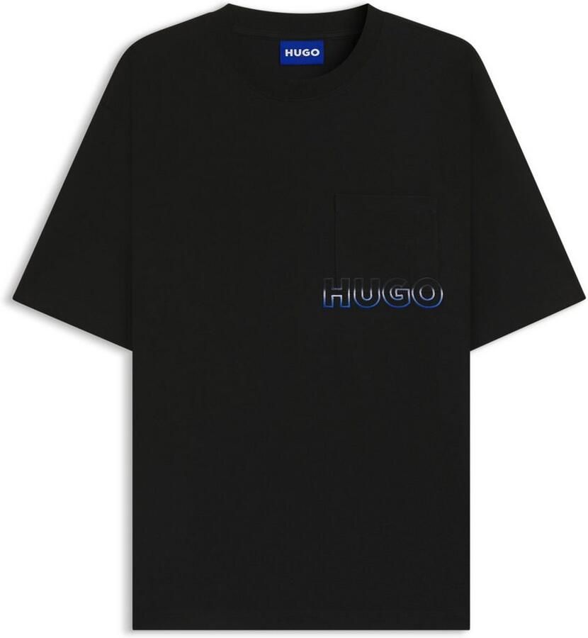 HUGO Blue T-shirt Nogoste Ronde hals regular fit borstzak