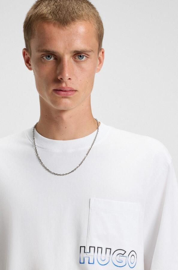 HUGO Blue T-shirt Nogoste Ronde hals regular fit borstzak