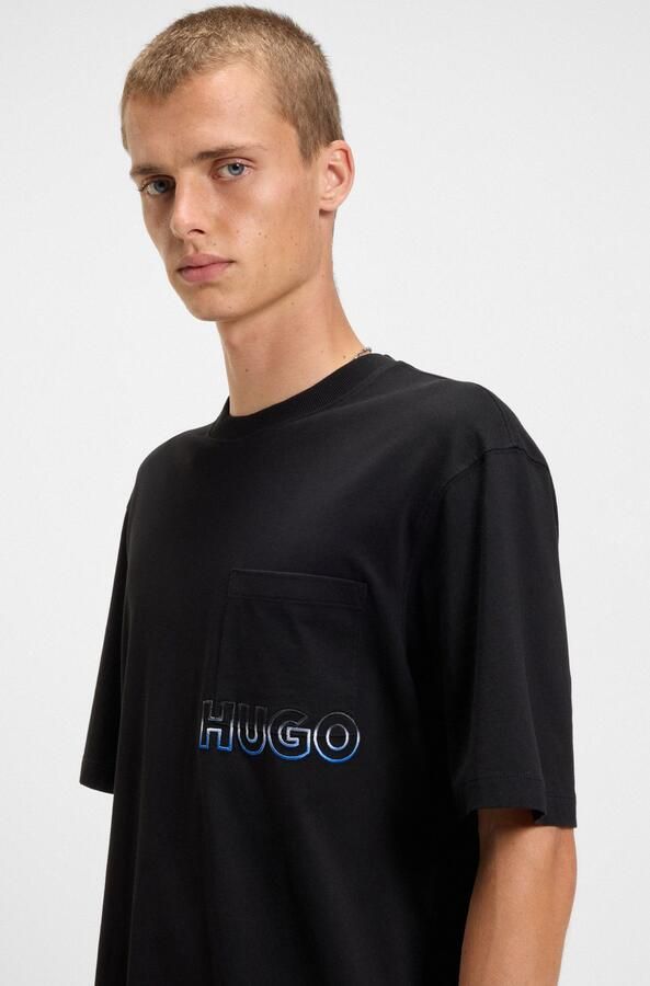 HUGO Blue T-shirt Nogoste Ronde hals regular fit borstzak - Foto 3