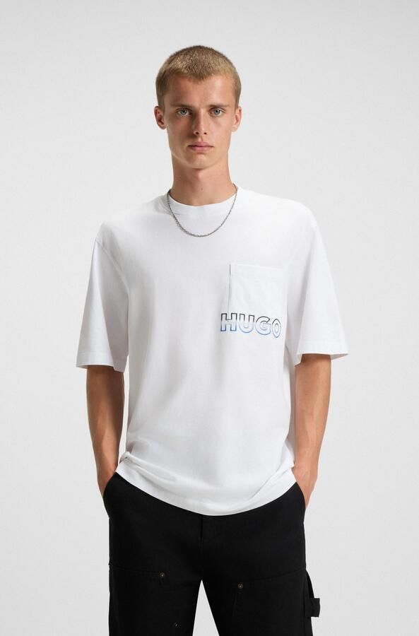 HUGO Blue T-shirt Nogoste Ronde hals regular fit borstzak - Foto 5