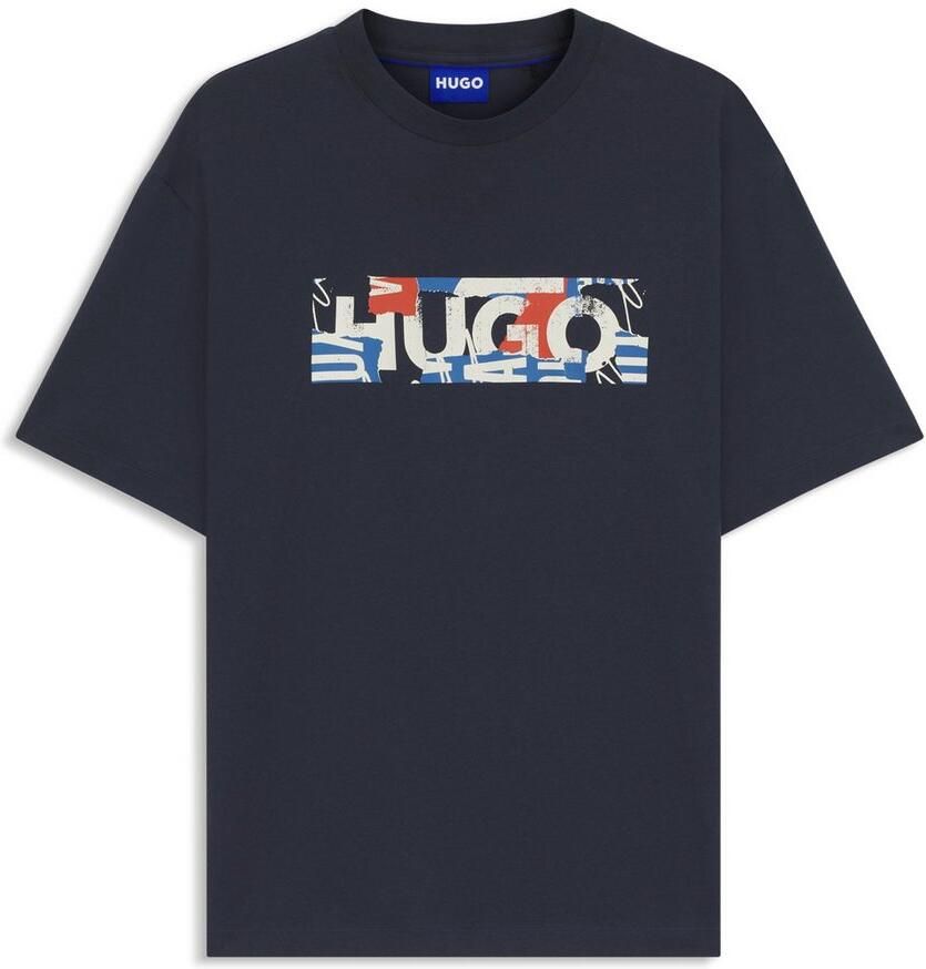 HUGO Blue T-shirt Nugix met grafische logo-print