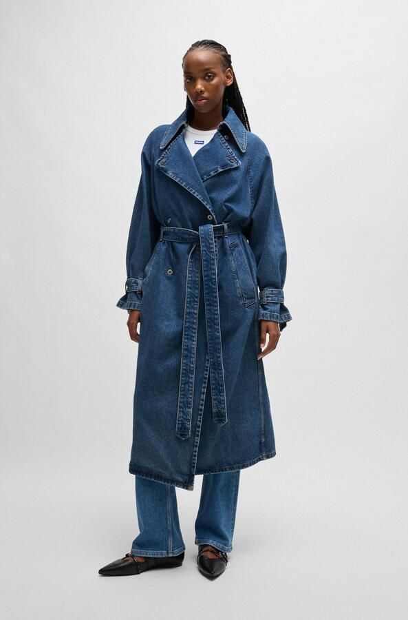 HUGO Blue Trenchcoat Garena met tailleband all-over denim fashion piece jeans trenchcoat - Foto 6