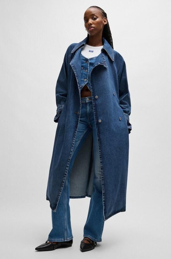 HUGO Blue Trenchcoat Garena met tailleband all-over denim fashion piece jeans trenchcoat - Foto 4