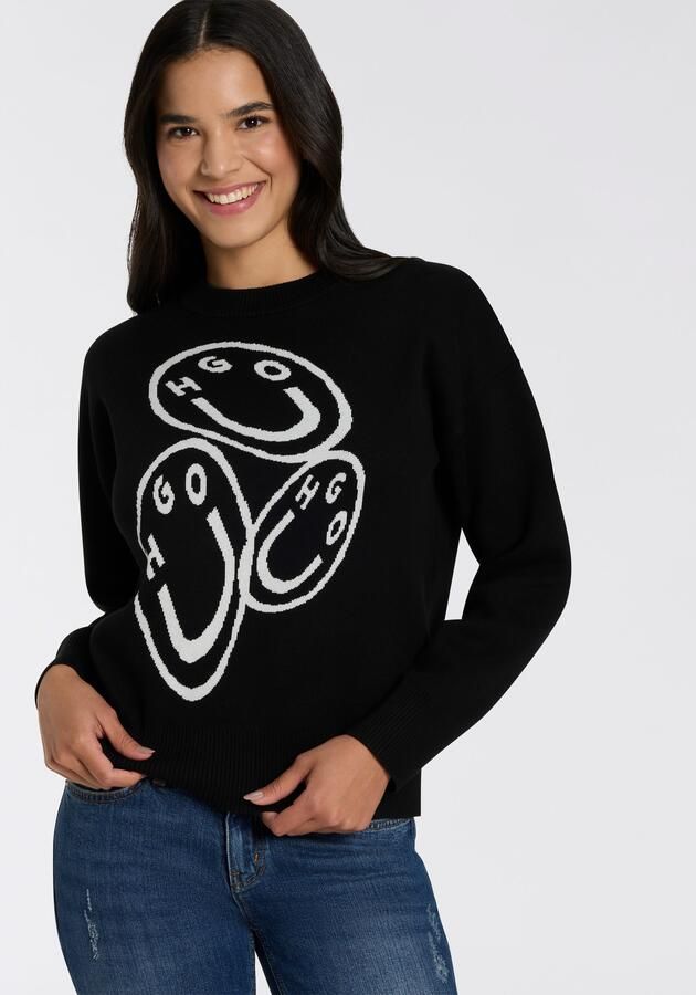 HUGO Blue Trui met ronde hals Seginy met happy hugo jacquard - Foto 4