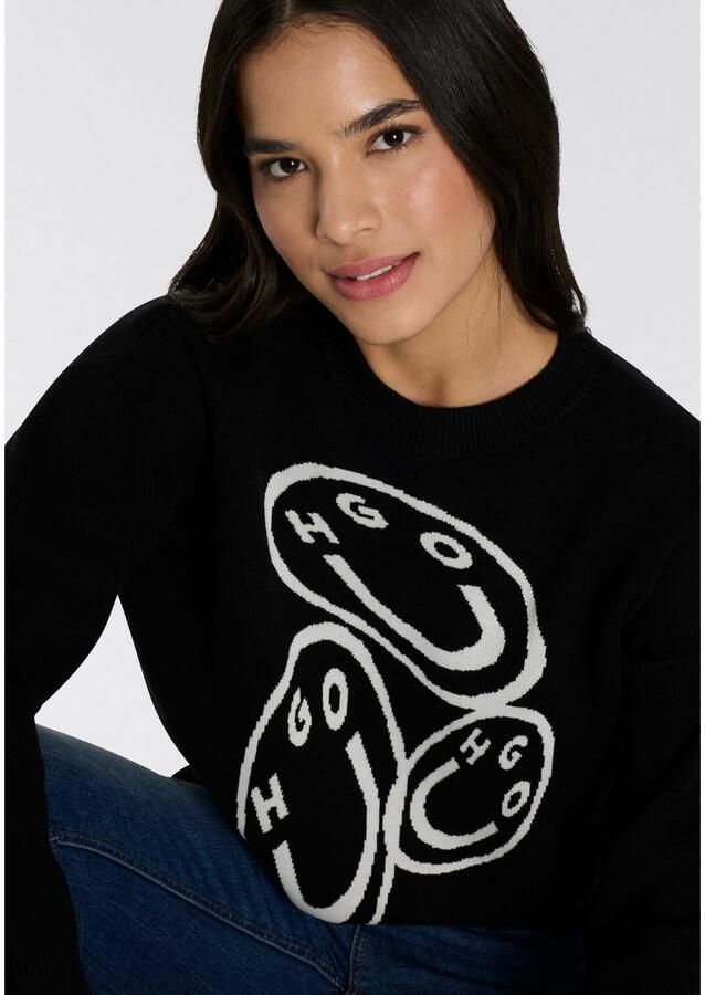 HUGO Blue Trui met ronde hals Seginy met happy hugo jacquard - Foto 2