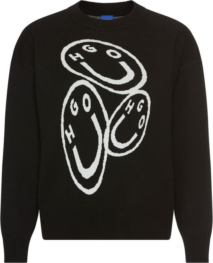 HUGO Blue Trui met ronde hals Seginy met happy hugo jacquard