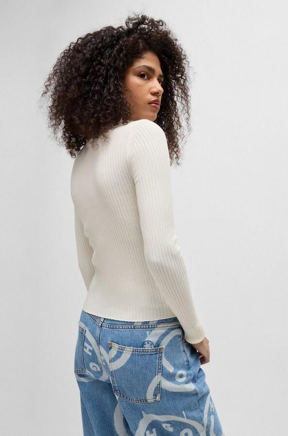 Hugo Blue Slim fit gebreide pullover van geribde viscosemix model 'SARMIE_B' - Foto 9