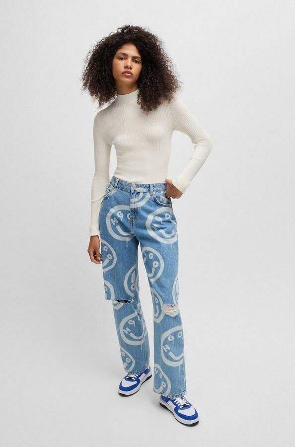 Hugo Blue Slim fit gebreide pullover van geribde viscosemix model 'SARMIE_B' - Foto 3