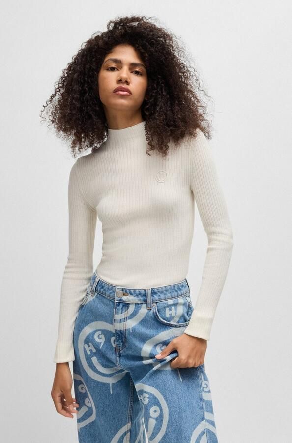 Hugo Blue Slim fit gebreide pullover van geribde viscosemix model 'SARMIE_B' - Foto 4