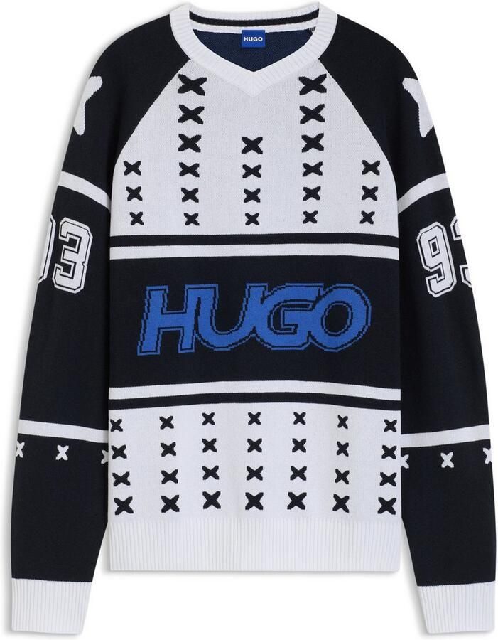 HUGO Blue Trui met V-hals Shalock met uitgebreide intarsia - Foto 2