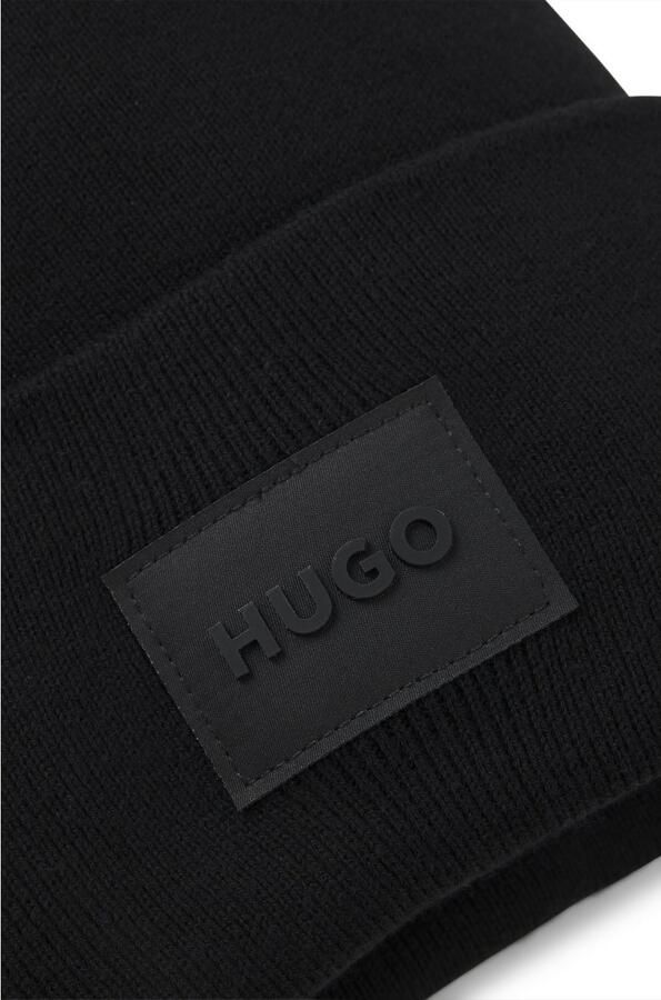 HUGO Gebreide muts Xevon met labelpatch katoen