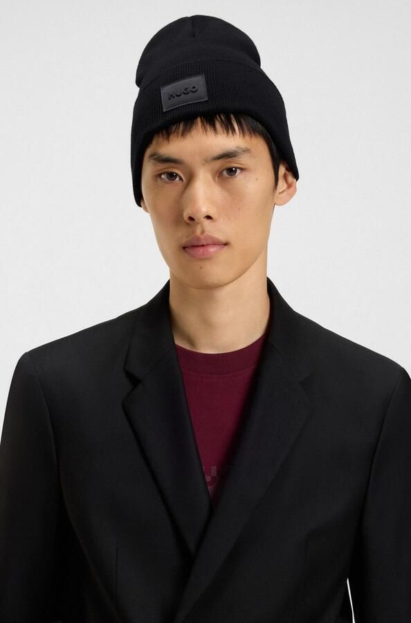 HUGO Gebreide muts Xevon met labelpatch katoen - Foto 2