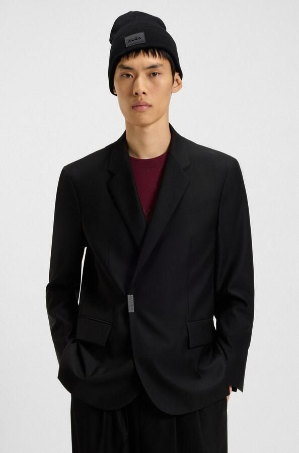 HUGO Gebreide muts Xevon met labelpatch katoen - Foto 3