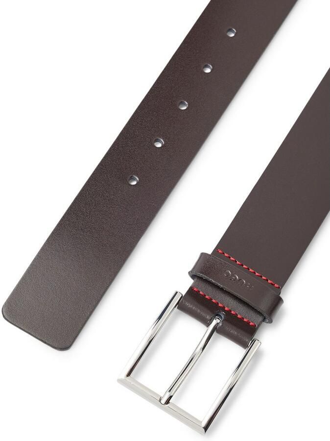 HUGO Leren riem Giaspo met logo-reliëf op de lus en rode naad - Foto 3