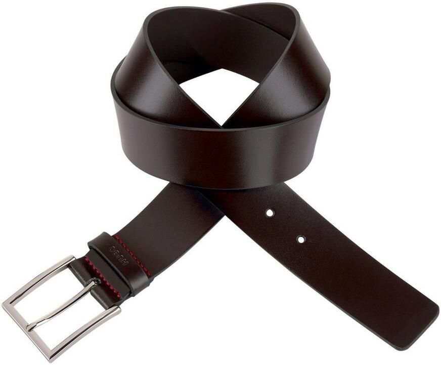 HUGO Leren riem Giaspo met logo-reliëf op de lus en rode naad