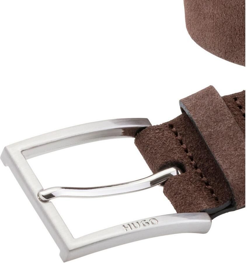 HUGO Leren riem Mirto_Sz35 van suedeleer met logo-engraving op de speldsluiting