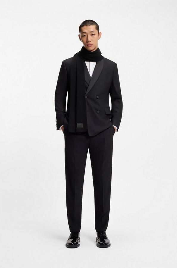 HUGO Sjaal Zevon met logo-patch effen - Foto 3