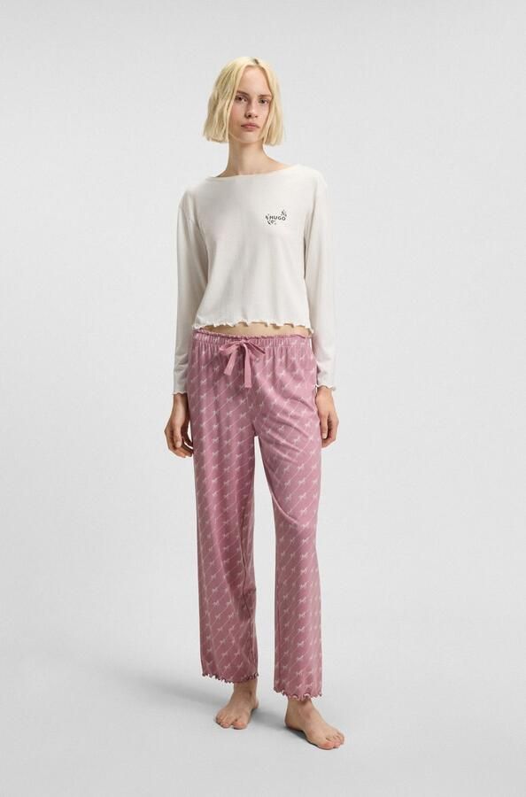 HUGO underwear Pyjamabroek elastische band rechte snit golvende randen - Foto 3