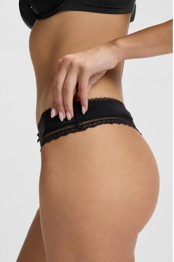 HUGO underwear String elegante kanten randen logo-strik gemiddelde bandhoogte