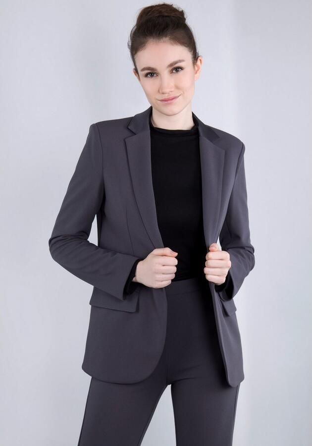 IMPERIAL Lange blazer met satijnen details en stretch - Foto 8