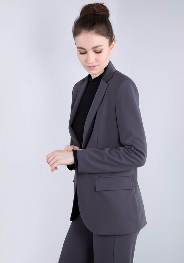 IMPERIAL Lange blazer met satijnen details en stretch - Foto 10