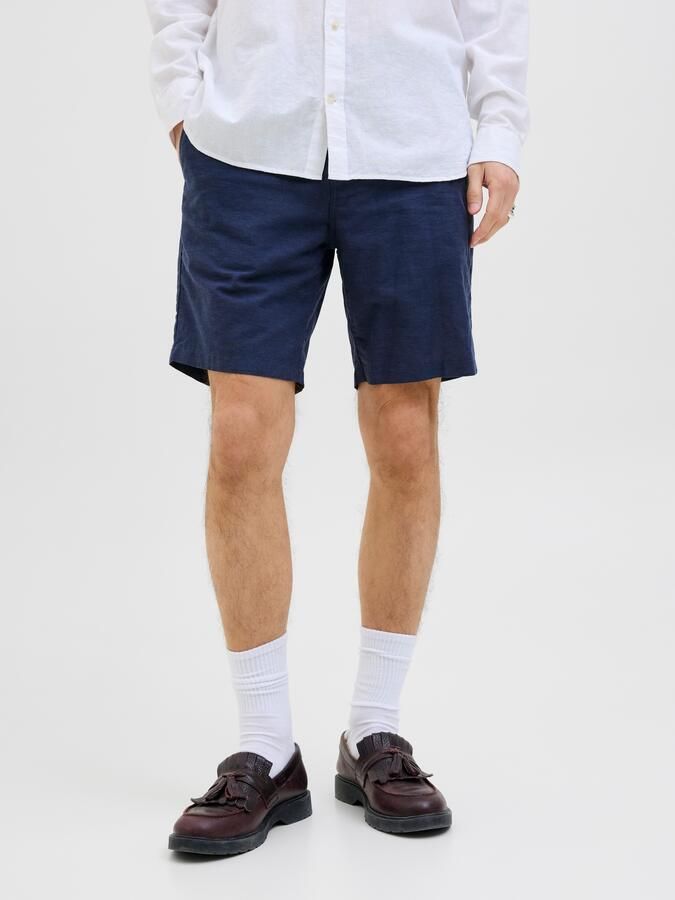 JACK & JONES PANTS STUDIO linnen regular chino short JPSTACE donkerblauw - Foto 3