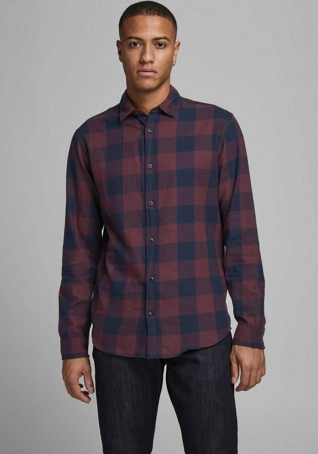 JACK & JONES ESSENTIALS geruit slim fit overhemd JJEGINGHAM port royale - Foto 5